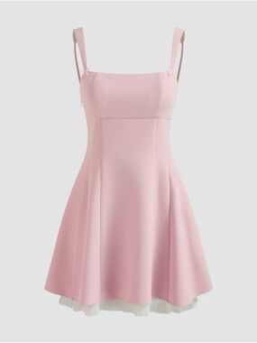 Cider Soft Pink Square-Neck Fit & Flare Mini Dress